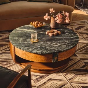 Modern French Rock Plate Wooden Frame Coffee Table Minimalist