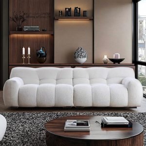 French Cream Lamb Velvet Designer Sofa Set Light Luxury