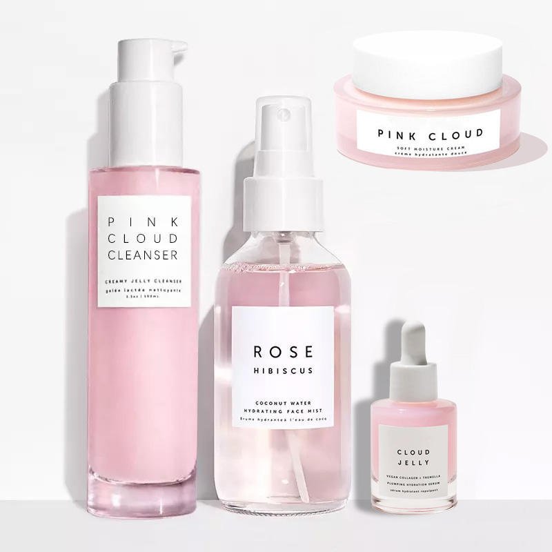 4pcs Set Plumping Hydration Facial Cleanser Rose Water Face Serum Private Label