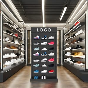 Sneakers Brand Store Fixtures Metal Black Wall Mount Boutique Retail Display Shoes Shelves for FootwearFfurn