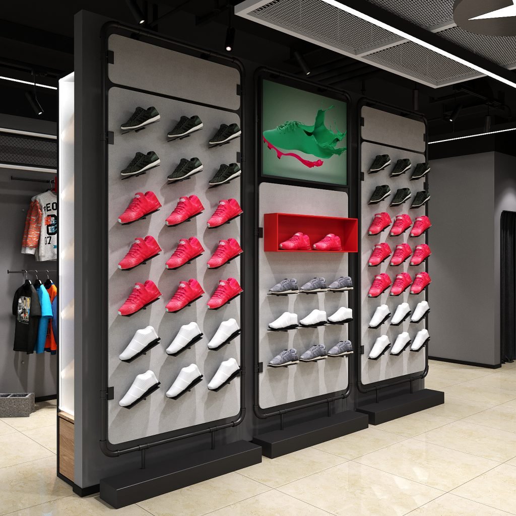 Custom Logo Sneaker Brand Store Custom Shop Design Metal Pipe Wall Mounted Shoe Display